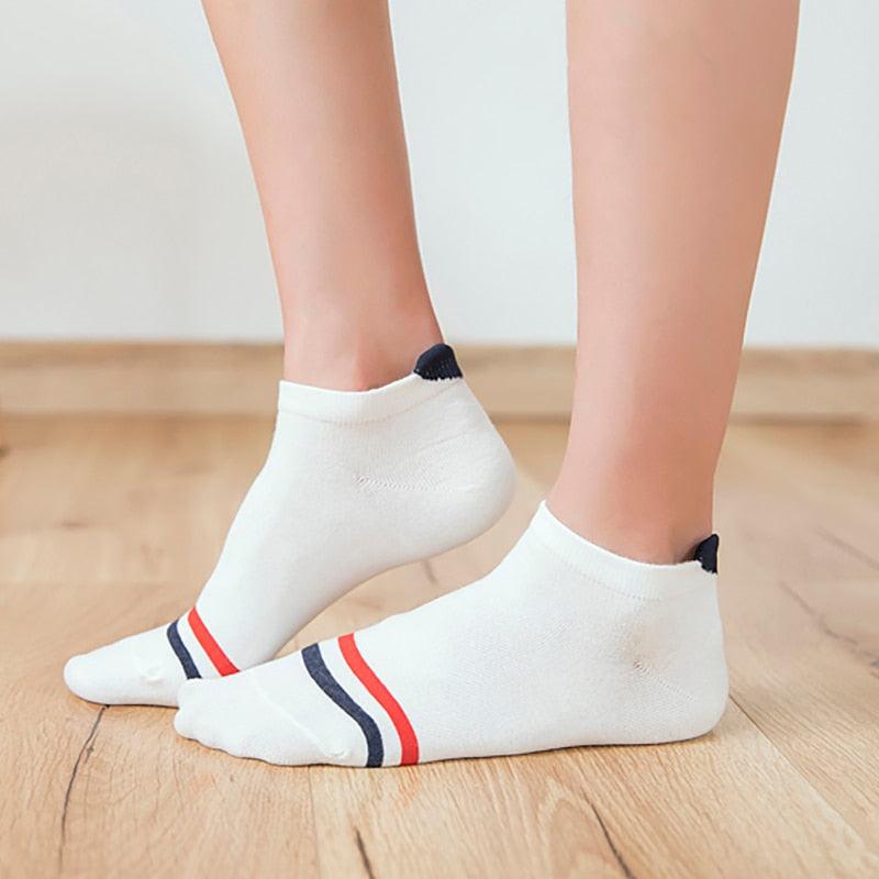 5 Pairs 3D Cartoon Harajuku Cat Cute Heart Invisible Cotton Socks Casual Boat Socks Funny Girl Ankle Sock Set for Women Stevvex