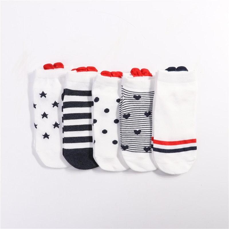 5 Pairs 3D Cartoon Harajuku Cat Cute Heart Invisible Cotton Socks Casual Boat Socks Funny Girl Ankle Sock Set for Women Stevvex