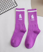 Spring And Summer Combed Out Of Pure Cotton Socks Mid Waist Fashion Bear Socks Cute Animal Socks Kawaii Cute Cartoon Purple College Socks For Men And Women Stevvex