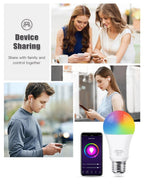 Smart Light Bulb E27 LED Lamp RGB+White+Warm White Work With Alexa Google Home Dimmable Timer Function RGB LED Bulb Bulb-Timer  Sunrise  Sunset Dimmable Multicolo Warm White No Hub Required Compatible With Alexa Google Home Assistant Stevvex