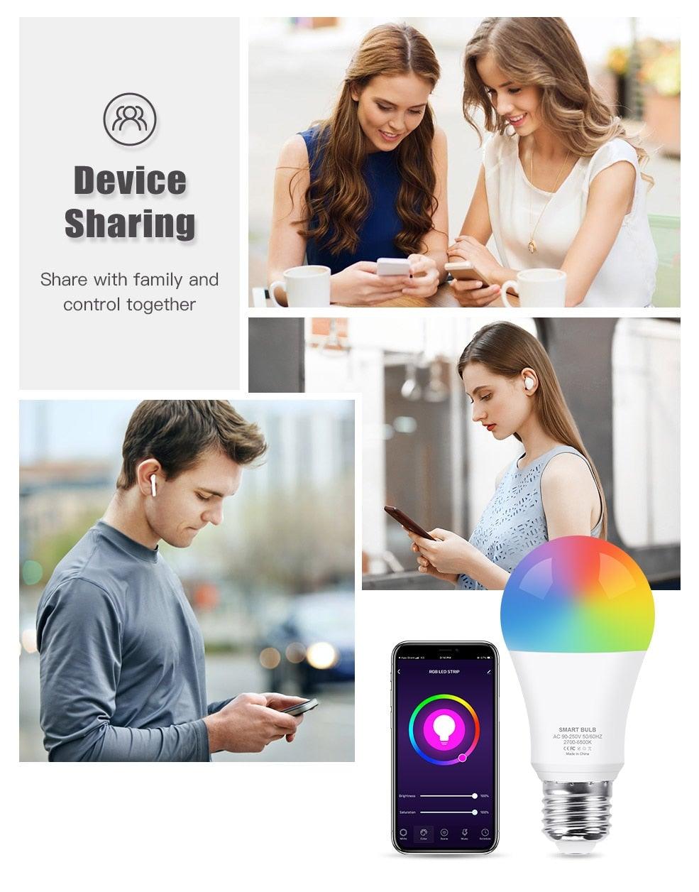 Smart Light Bulb E27 LED Lamp RGB+White+Warm White Work With Alexa Google Home Dimmable Timer Function RGB LED Bulb Bulb-Timer  Sunrise  Sunset Dimmable Multicolo Warm White No Hub Required Compatible With Alexa Google Home Assistant Stevvex