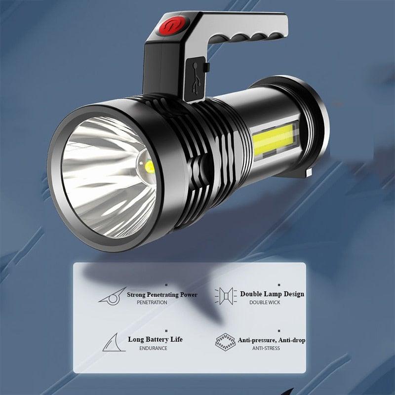 Rechargeable Handheld Flashlights Waterproof  3 Switch Mode Powerful High Lumens Spotlight Fashlight High Power Portable LED Waterproof Outdoor Long Lasting Spot Light Flashlight For Home & Outdoor Use Stevvex