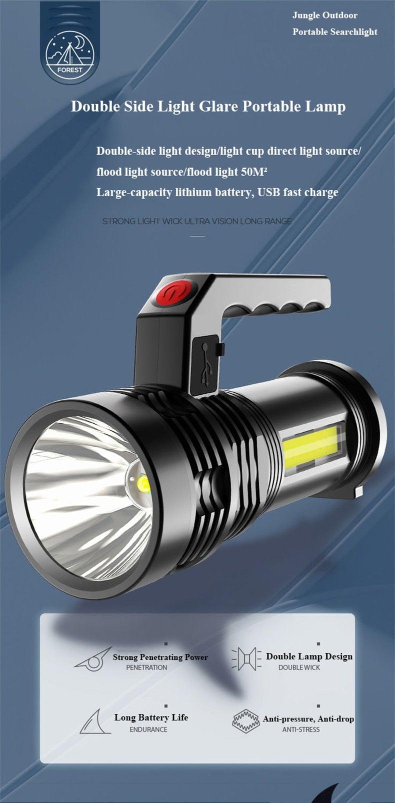 Rechargeable Handheld Flashlights Waterproof  3 Switch Mode Powerful High Lumens Spotlight Fashlight High Power Portable LED Waterproof Outdoor Long Lasting Spot Light Flashlight For Home & Outdoor Use Stevvex