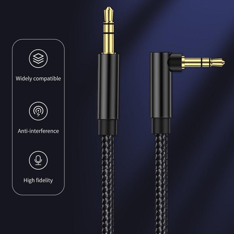 AUX Cable Jack 3.5mm Audio Jack Speaker Audio Cable Stereo Aux Cord 90 Degree Right Angle Aux Cable Compatible Cable For Headphones Car Tablets Speakers Stevvex