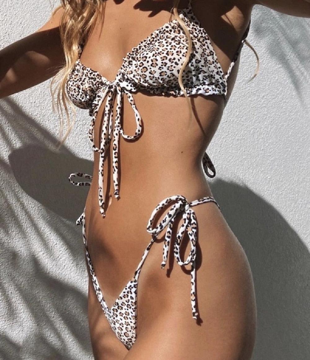 Low Waist Bikini Triangle Swimwear Female String Swimsuit Women Two Piece Swimsuit Swimwear Halter String Triangle Bikini Sets Women Print 2 Piece Suit Push Up Bathing Suit Swim Suit New Stevvex