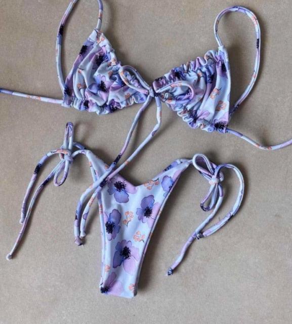 Low Waist Bikini Triangle Swimwear Female String Swimsuit Women Two Piece Swimsuit Swimwear Halter String Triangle Bikini Sets Women Print 2 Piece Suit Push Up Bathing Suit Swim Suit New Stevvex