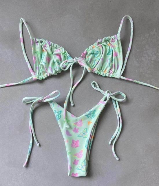Low Waist Bikini Triangle Swimwear Female String Swimsuit Women Two Piece Swimsuit Swimwear Halter String Triangle Bikini Sets Women Print 2 Piece Suit Push Up Bathing Suit Swim Suit New Stevvex