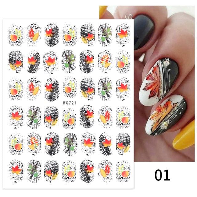 Maple Leaves 3D Nail Stickers Fall Leaf Flowers Line Sliders For Nails Self Adhesive Stickers Autumn Manicuring Decals Transfer Nail Decals Sticker For Pretty Girl Self-Adhesive Nail Decals Designer Nail Stickers for Acrylic Stevvex