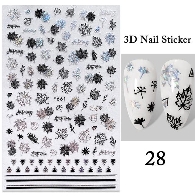 Maple Leaves 3D Nail Stickers Fall Leaf Flowers Line Sliders For Nails Self Adhesive Stickers Autumn Manicuring Decals Transfer Nail Decals Sticker For Pretty Girl Self-Adhesive Nail Decals Designer Nail Stickers for Acrylic Stevvex