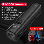 Bike Light Front Lamp USB Rechargeable LED 4800mAh Bicycle Light Waterproof Bicycle Light Set USB  Rechargeable Super Bright Bike Headlight For Night Riding Bracket 1000LM