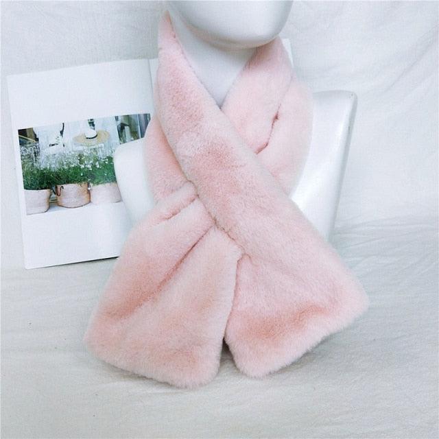 New Winter Solid Color Warm Thicken Soft Collar Scarf Faux Rabbit Fur Neckerchief Plush Warm Hot Scarfs Cross Collar Scarf Shawl Solid With Pearl Elegant For Women Stevvex