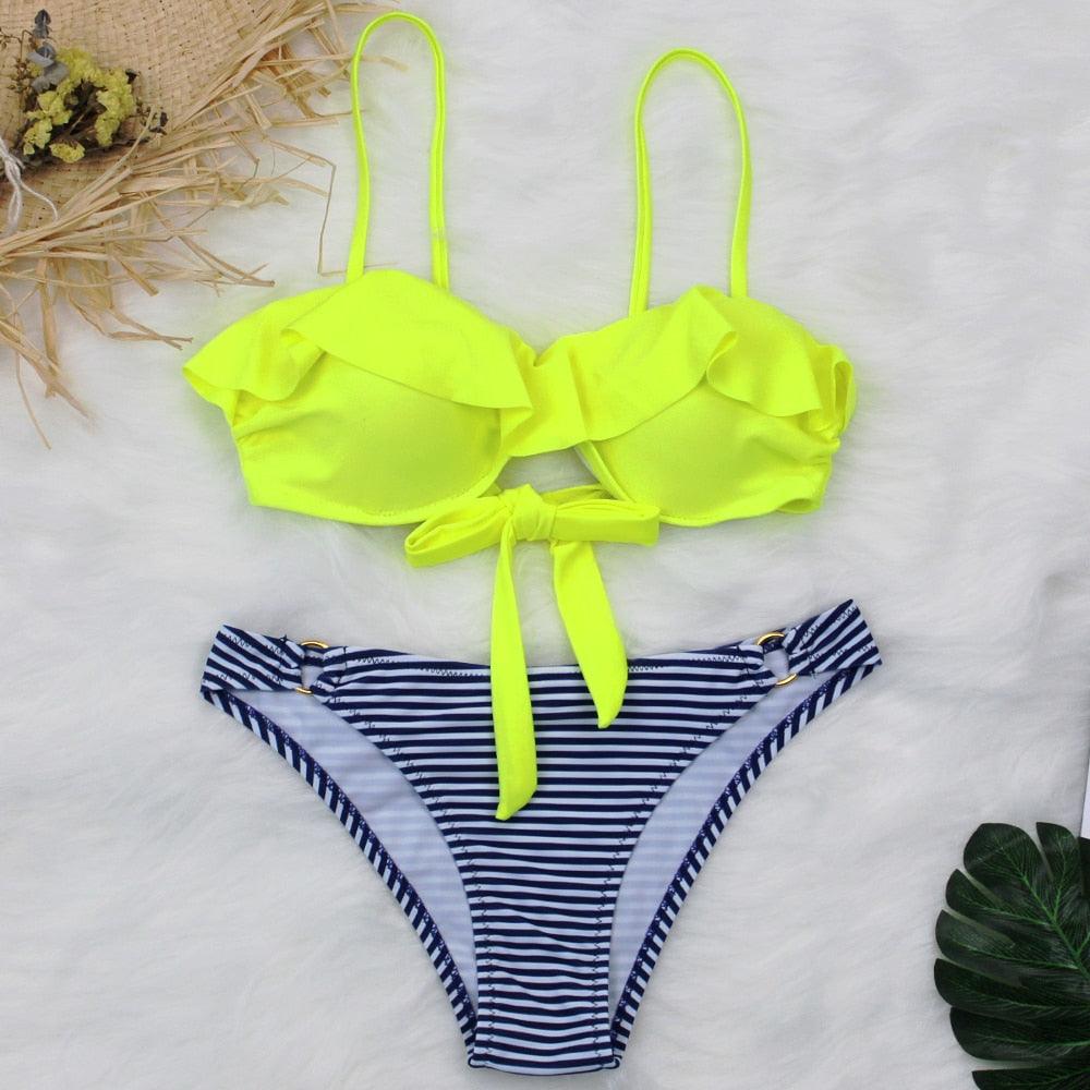 Female Two Piece Swimsuit Low Waist Bikini Floral Printing Swimwear Push Up Bathing Suit  Detachable Padded Push Up Striped Bikini Set Two Piece Swimsuit Ladies Vintage Lace Bikini Sets Beach Swimwear Stevvex