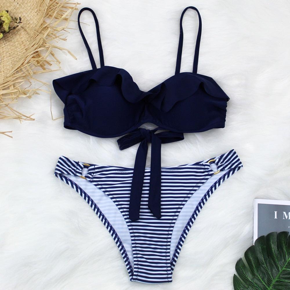 Female Two Piece Swimsuit Low Waist Bikini Floral Printing Swimwear Push Up Bathing Suit  Detachable Padded Push Up Striped Bikini Set Two Piece Swimsuit Ladies Vintage Lace Bikini Sets Beach Swimwear Stevvex