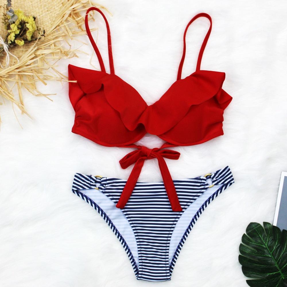 Female Two Piece Swimsuit Low Waist Bikini Floral Printing Swimwear Push Up Bathing Suit  Detachable Padded Push Up Striped Bikini Set Two Piece Swimsuit Ladies Vintage Lace Bikini Sets Beach Swimwear Stevvex