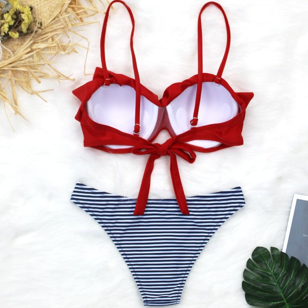 Female Two Piece Swimsuit Low Waist Bikini Floral Printing Swimwear Push Up Bathing Suit  Detachable Padded Push Up Striped Bikini Set Two Piece Swimsuit Ladies Vintage Lace Bikini Sets Beach Swimwear Stevvex
