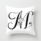 Black Alphabet Flower Print Pillow Cover White Polyester Modern Cushion Cover Decorative Pillowcase For Sofa Bed Chair Car Throw Pillow Covers Decorative Pillow Cases ABC Letter Cushion Covers Square Pillow Protectors Home Decor 45x45cm Stevvex