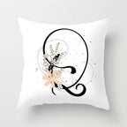 Black Alphabet Flower Print Pillow Cover White Polyester Modern Cushion Cover Decorative Pillowcase For Sofa Bed Chair Car Throw Pillow Covers Decorative Pillow Cases ABC Letter Cushion Covers Square Pillow Protectors Home Decor 45x45cm Stevvex