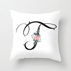 Black Alphabet Flower Print Pillow Cover White Polyester Modern Cushion Cover Decorative Pillowcase For Sofa Bed Chair Car Throw Pillow Covers Decorative Pillow Cases ABC Letter Cushion Covers Square Pillow Protectors Home Decor 45x45cm Stevvex