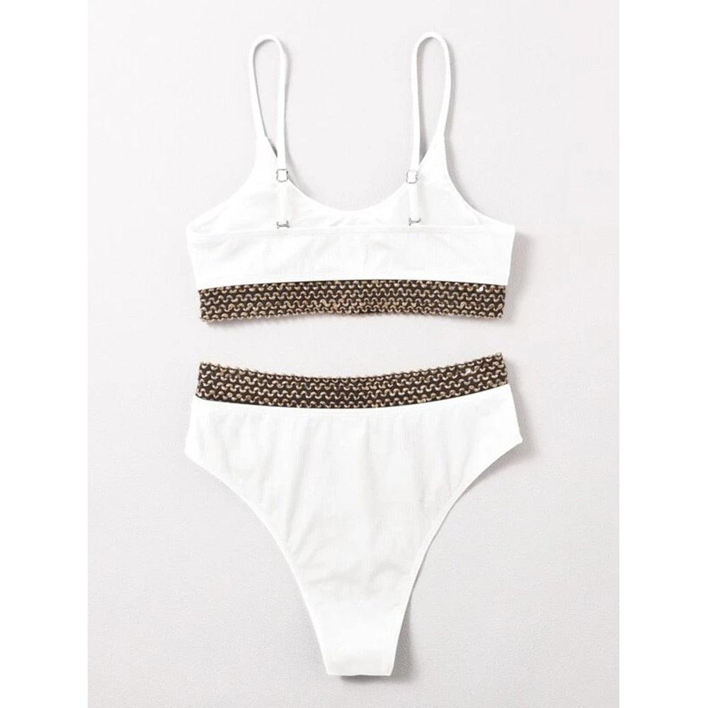 Luxury Women Black Bikini High Waist Swimwear Female 2 Pieces Set Swimsuit Bathing Suit Women Beach Women's High Waisted Bandage Bikini Set Two Piece Push Up Swimsuits Stevvex
