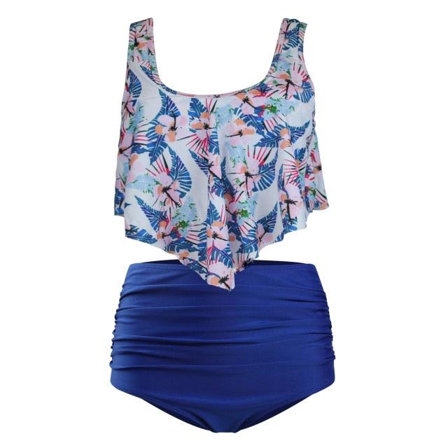 Women High Waist Bikini Plus Size Swimwear Summer Swimsuit Beach Bathing Suit Ruffle Bikini  Floral Printed Ruffle High Waist Bikini Set Women's Tummy Control Bathing Suit Swimsuit Flounce Peplum Stevvex
