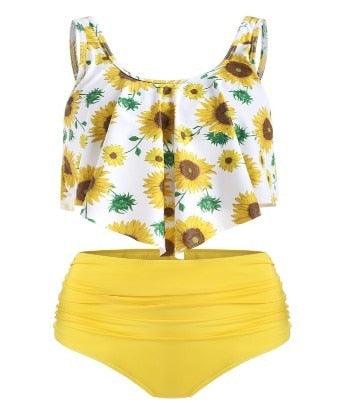 Women High Waist Bikini Plus Size Swimwear Summer Swimsuit Beach Bathing Suit Ruffle Bikini  Floral Printed Ruffle High Waist Bikini Set Women's Tummy Control Bathing Suit Swimsuit Flounce Peplum Stevvex