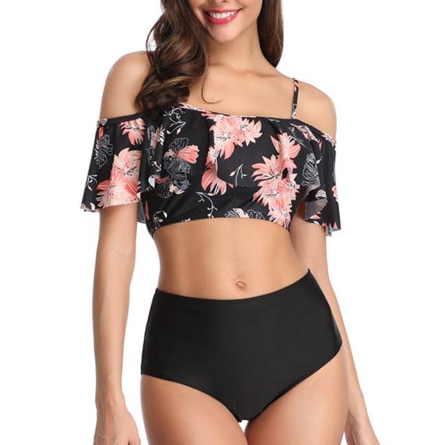 Women High Waist Bikini Plus Size Swimwear Summer Swimsuit Beach Bathing Suit Ruffle Bikini  Floral Printed Ruffle High Waist Bikini Set Women's Tummy Control Bathing Suit Swimsuit Flounce Peplum Stevvex