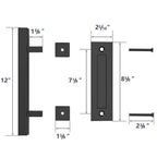 Sliding Barn Door Handle Pull Cabinet Flush Hardware Set Wood Door Handle Interior Door Furniture Handle Hardware Sliding Barn Door Pull Handle with Flush Hardware Set Heavy Duty Solid Square Rustic Style Black Powder Coated Finish Stevvex