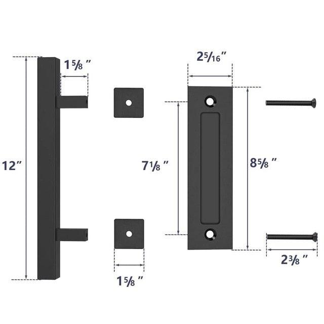 Sliding Barn Door Handle Pull Cabinet Flush Hardware Set Wood Door Handle Interior Door Furniture Handle Hardware Sliding Barn Door Pull Handle with Flush Hardware Set Heavy Duty Solid Square Rustic Style Black Powder Coated Finish Stevvex