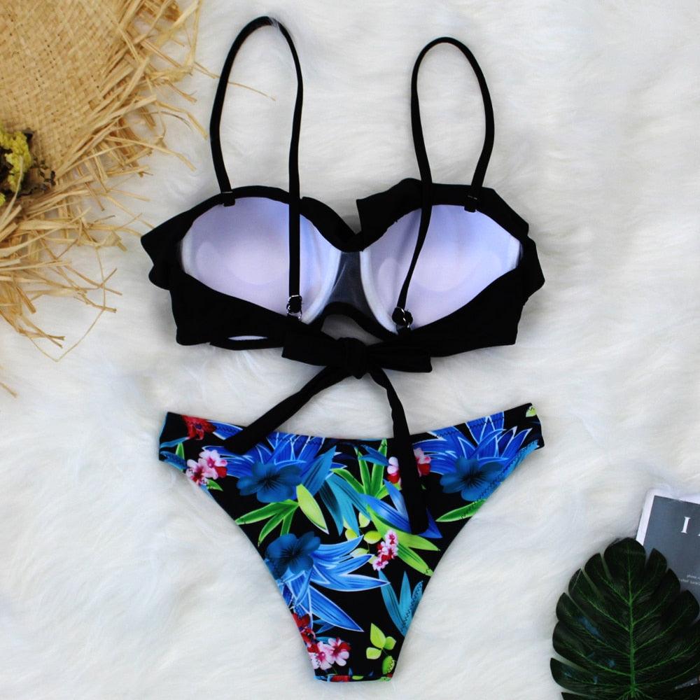Female Two Piece Swimsuit Low Waist Bikini Floral Printing Swimwear Push Up Bathing Suit  Detachable Padded Push Up Striped Bikini Set Two Piece Swimsuit Ladies Vintage Lace Bikini Sets Beach Swimwear Stevvex