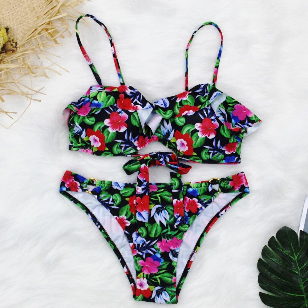 Female Two Piece Swimsuit Low Waist Bikini Floral Printing Swimwear Push Up Bathing Suit  Detachable Padded Push Up Striped Bikini Set Two Piece Swimsuit Ladies Vintage Lace Bikini Sets Beach Swimwear Stevvex