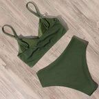 Swimwear Women Ribbed Bathing Suit Female Push Up Bikini Set Women's Bathing Suit Lace up Bikini Ribbed Two Piece Swimsuit Beachwear High Waist Bikini Women's Swimsuit Stevvex