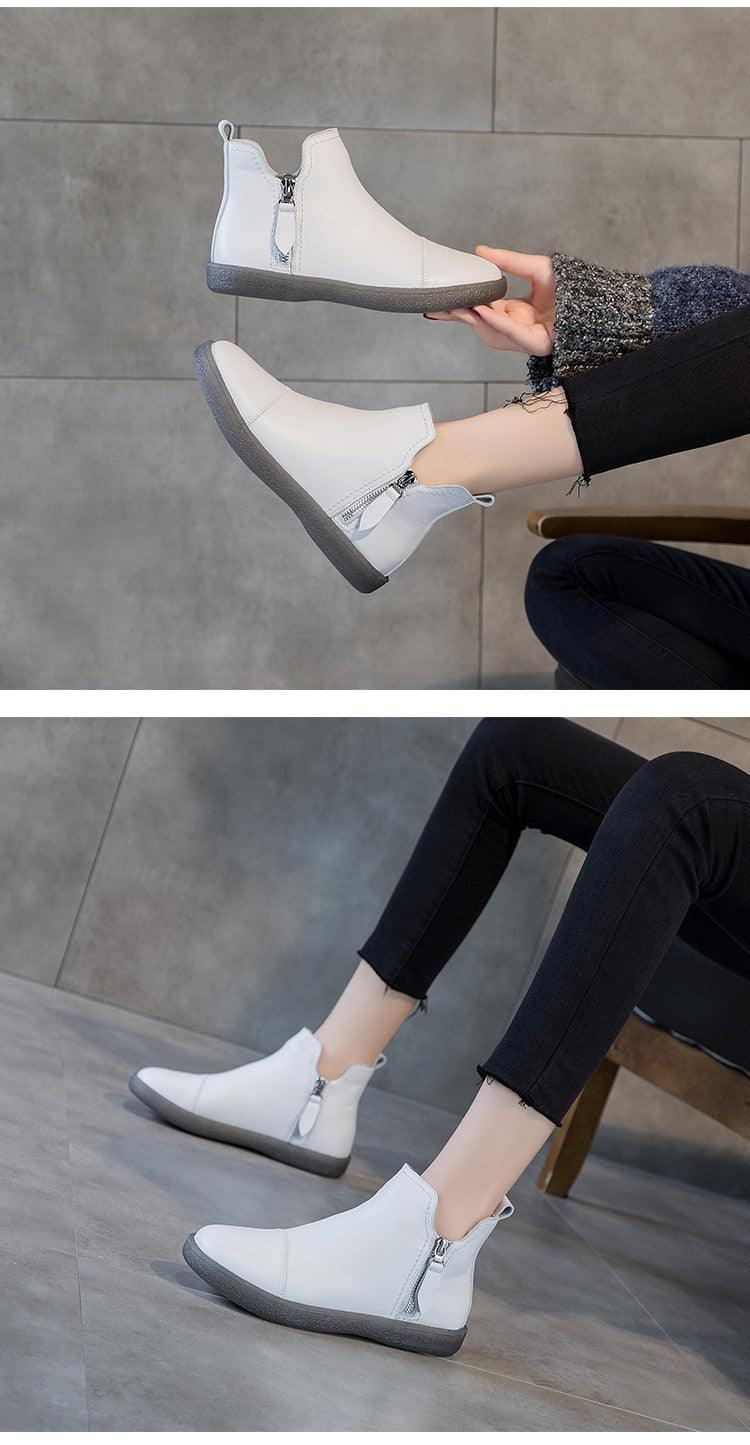 Women Genuine Leather Ankle Boots Warm Fur Waterproof Slip On Super Comfortable Booties Autumn Winter Shoes Keep Warm Anti-Slip Soft Sole Warm Fur Lined Winter Ankle Booties Stevvex