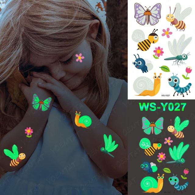 Luxury Luminous Tattoo Stickers Unicorn Stars Temporary Waterproof Luminous Fake Tattoos Stickers Dinosaur Butterfly For Children Stevvex