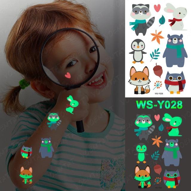 Luxury Luminous Tattoo Stickers Unicorn Stars Temporary Waterproof Luminous Fake Tattoos Stickers Dinosaur Butterfly For Children Stevvex