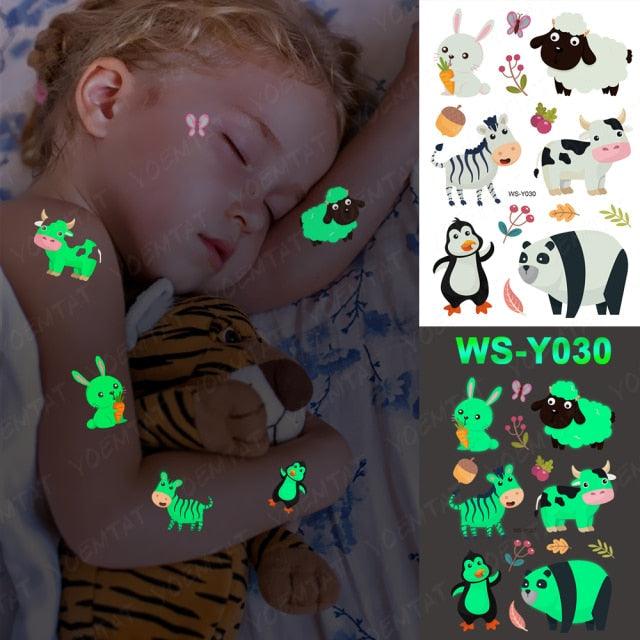 Luxury Luminous Tattoo Stickers Unicorn Stars Temporary Waterproof Luminous Fake Tattoos Stickers Dinosaur Butterfly For Children Stevvex