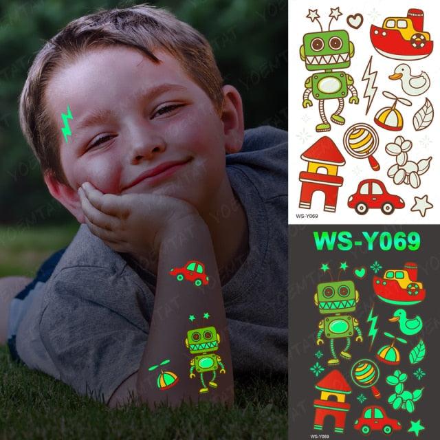 Luxury Luminous Tattoo Stickers Unicorn Stars Temporary Waterproof Luminous Fake Tattoos Stickers Dinosaur Butterfly For Children Stevvex