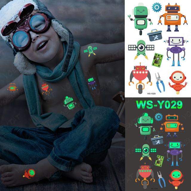 Luxury Luminous Tattoo Stickers Unicorn Stars Temporary Waterproof Luminous Fake Tattoos Stickers Dinosaur Butterfly For Children Stevvex