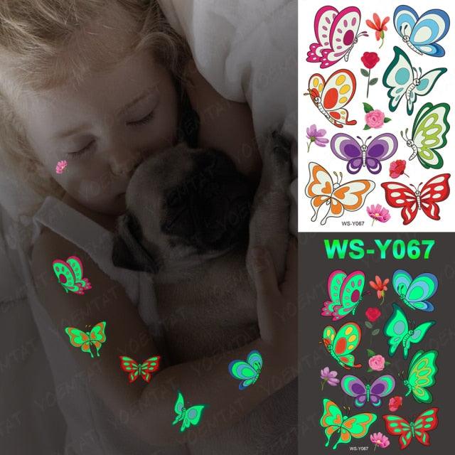 Luxury Luminous Tattoo Stickers Unicorn Stars Temporary Waterproof Luminous Fake Tattoos Stickers Dinosaur Butterfly For Children Stevvex