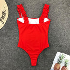 Luxury Black Female Swimsuit Vintage One Piece Ruffled Push Up Tummy Control Swimwear Halter One Piece Slimming Retro Swimsuit Women's Plus Size Push Up Bathing Suit Solid Red Swimwear Women Padded Bathing Suits Stevvex