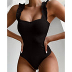 Luxury Black Female Swimsuit Vintage One Piece Ruffled Push Up Tummy Control Swimwear Halter One Piece Slimming Retro Swimsuit Women's Plus Size Push Up Bathing Suit Solid Red Swimwear Women Padded Bathing Suits Stevvex