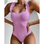 Luxury Black Female Swimsuit Vintage One Piece Ruffled Push Up Tummy Control Swimwear Halter One Piece Slimming Retro Swimsuit Women's Plus Size Push Up Bathing Suit Solid Red Swimwear Women Padded Bathing Suits Stevvex