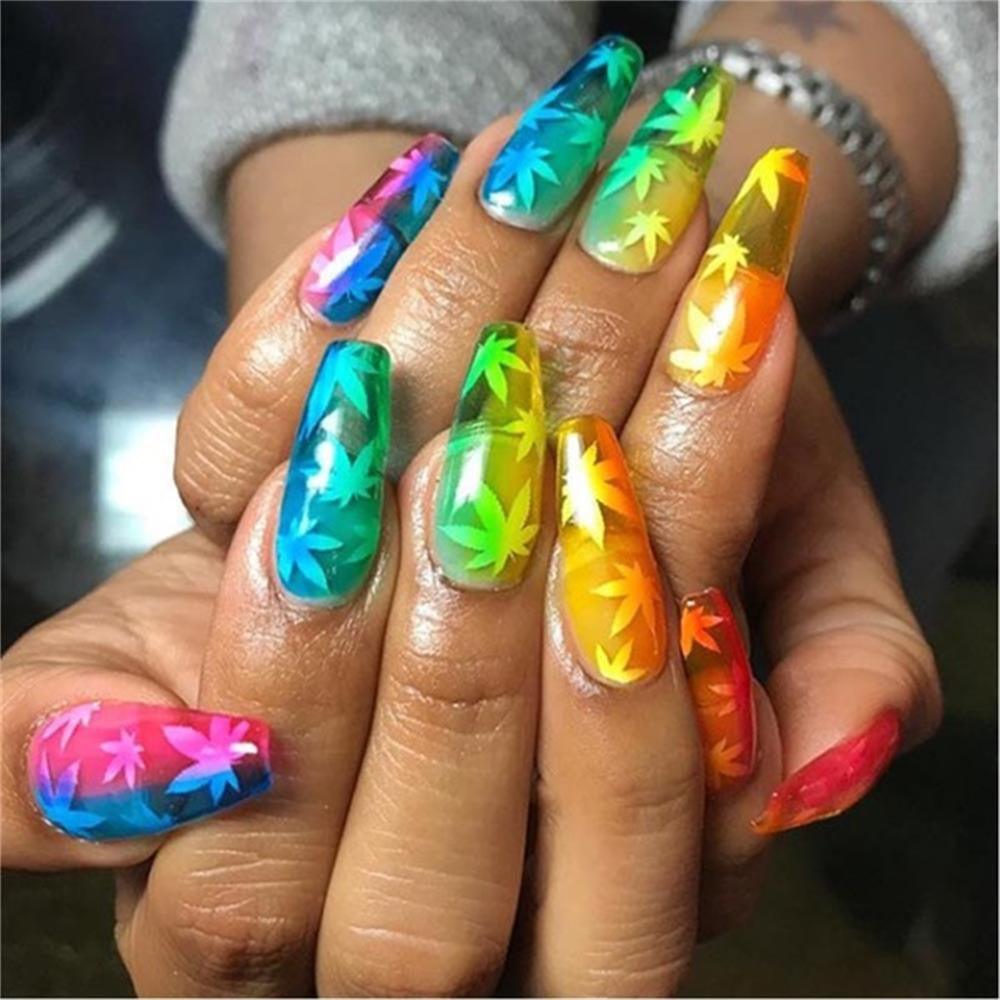 New Mixed Acrylic Stickers Manicure Decoration Weed Leaf Designs Nail Accessories Nail Art Decals Water Transfer Nail Decals Sticker For Pretty Girl Self-Adhesive Nail Decals Designer Nail Stickers for Acrylic Stevvex