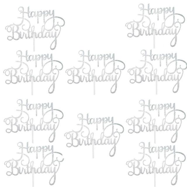 10pcs Glitter Happy Birthday Cake Topper Happy Birthday Cake Topper Happy Birthday Cupcake Topper Glitter Gold Decoration Bling Sparkle Decoration Sign Happy Birthday Cake Topper Girl Birthday Dessert Decor Stevvex