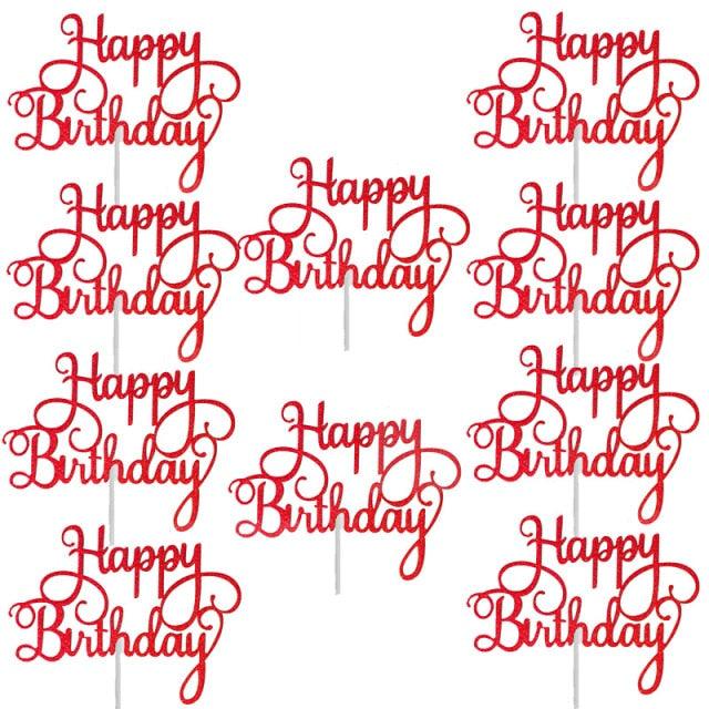 10pcs Glitter Happy Birthday Cake Topper Happy Birthday Cake Topper Happy Birthday Cupcake Topper Glitter Gold Decoration Bling Sparkle Decoration Sign Happy Birthday Cake Topper Girl Birthday Dessert Decor Stevvex
