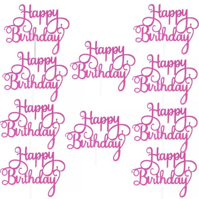 10pcs Glitter Happy Birthday Cake Topper Happy Birthday Cake Topper Happy Birthday Cupcake Topper Glitter Gold Decoration Bling Sparkle Decoration Sign Happy Birthday Cake Topper Girl Birthday Dessert Decor Stevvex