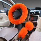 3PCS Fur Steering Wheel Cover Set Real Sheepskin Auto Plush Warm Fluffy Fuzzy Women Winter Fashion Wool Fur Soft Furry Steering Wheel Covers Blue Fluffy Handbrake Cover Gear Shift Cover Fuzz Warm Non-slip Car Decoration Car Accessories for Women Girl Stevvex