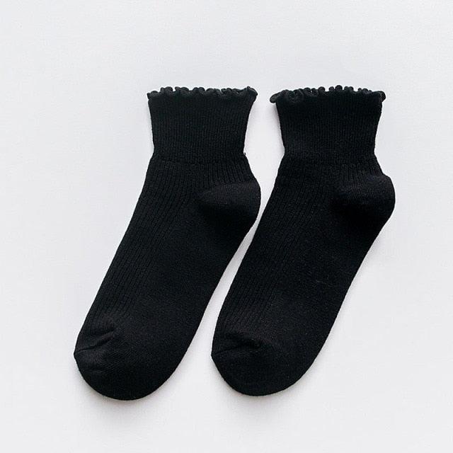 Candy High Quality Lace Solid Color Cute Sweet Girl Fashion Socks Pure Cotton Wood Ear Light Mouth Cotton Novelty Socks Unisex Crew Socks For Men And Women Stevvex