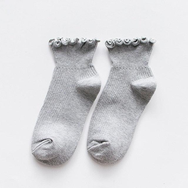 Candy High Quality Lace Solid Color Cute Sweet Girl Fashion Socks Pure Cotton Wood Ear Light Mouth Cotton Novelty Socks Unisex Crew Socks For Men And Women Stevvex