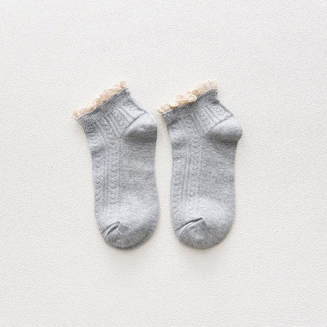 Candy High Quality Lace Solid Color Cute Sweet Girl Fashion Socks Pure Cotton Wood Ear Light Mouth Cotton Novelty Socks Unisex Crew Socks For Men And Women Stevvex