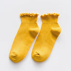 Candy High Quality Lace Solid Color Cute Sweet Girl Fashion Socks Pure Cotton Wood Ear Light Mouth Cotton Novelty Socks Unisex Crew Socks For Men And Women Stevvex